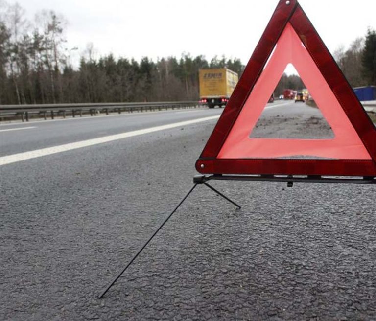 Advarselstrekant i rabatten på en motorvej
